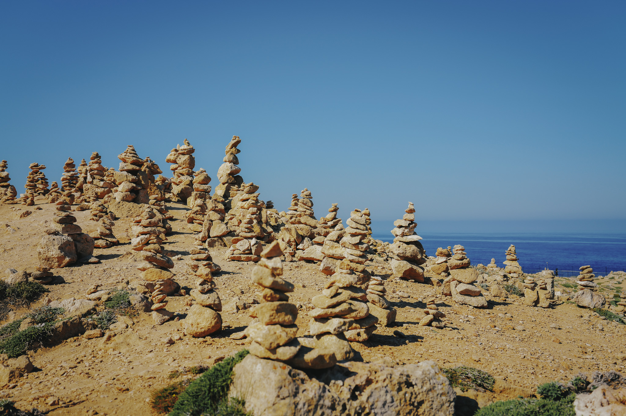 Stone cairns overlooking the sea near the Tombs of the Kings