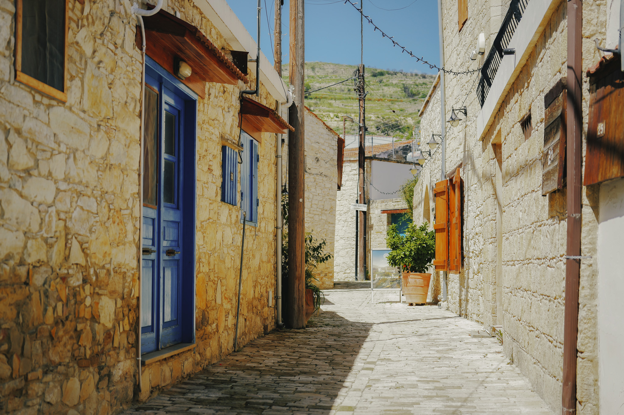 Cobblestone street in Omodos village